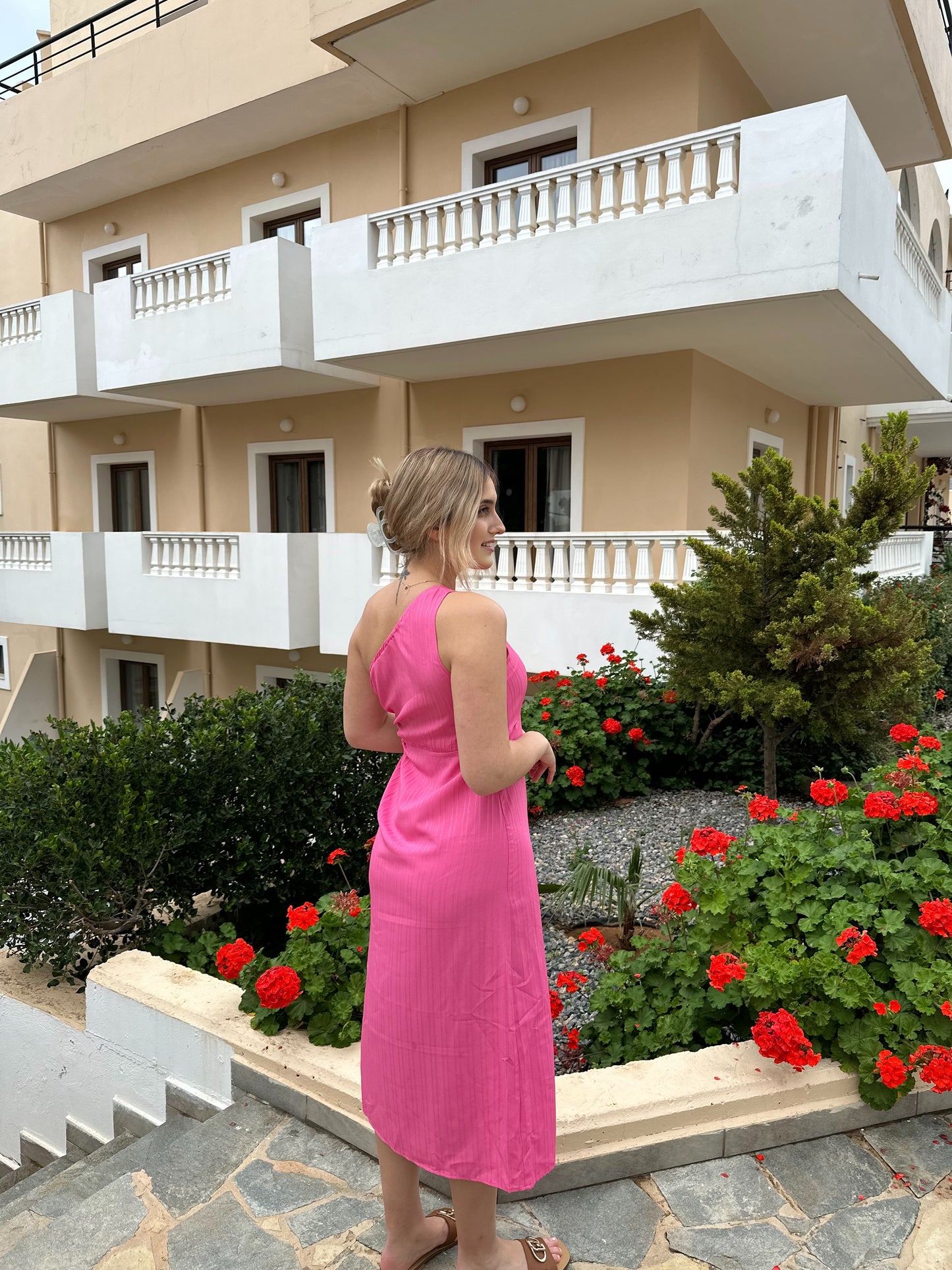 Side Slit Cutout Single Shoulder Dress