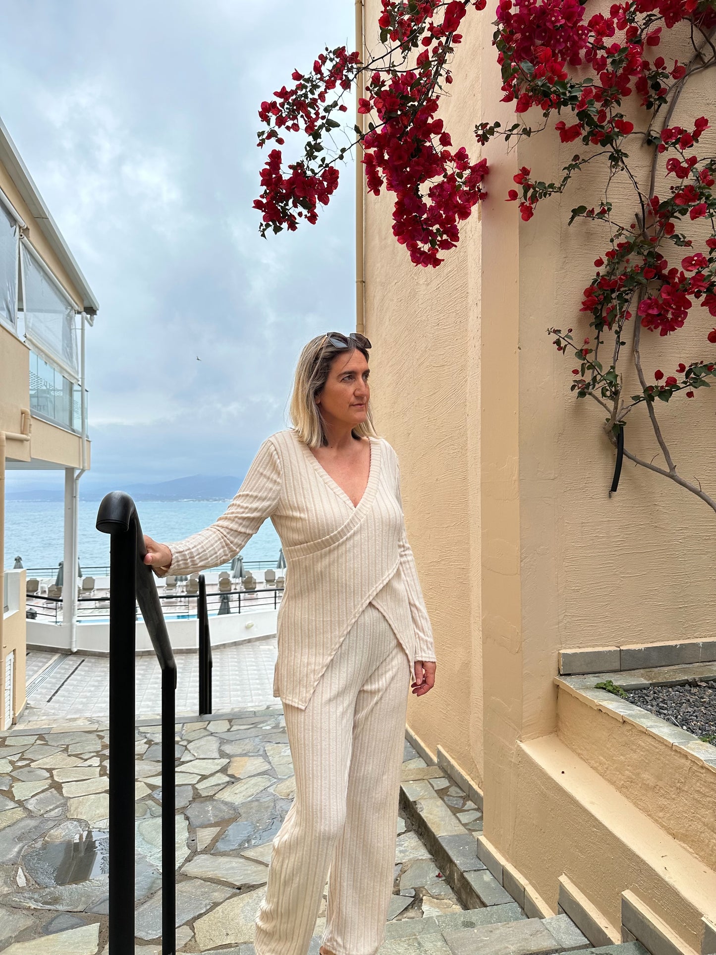 Surplice Long Sleeve Top and Pants Set