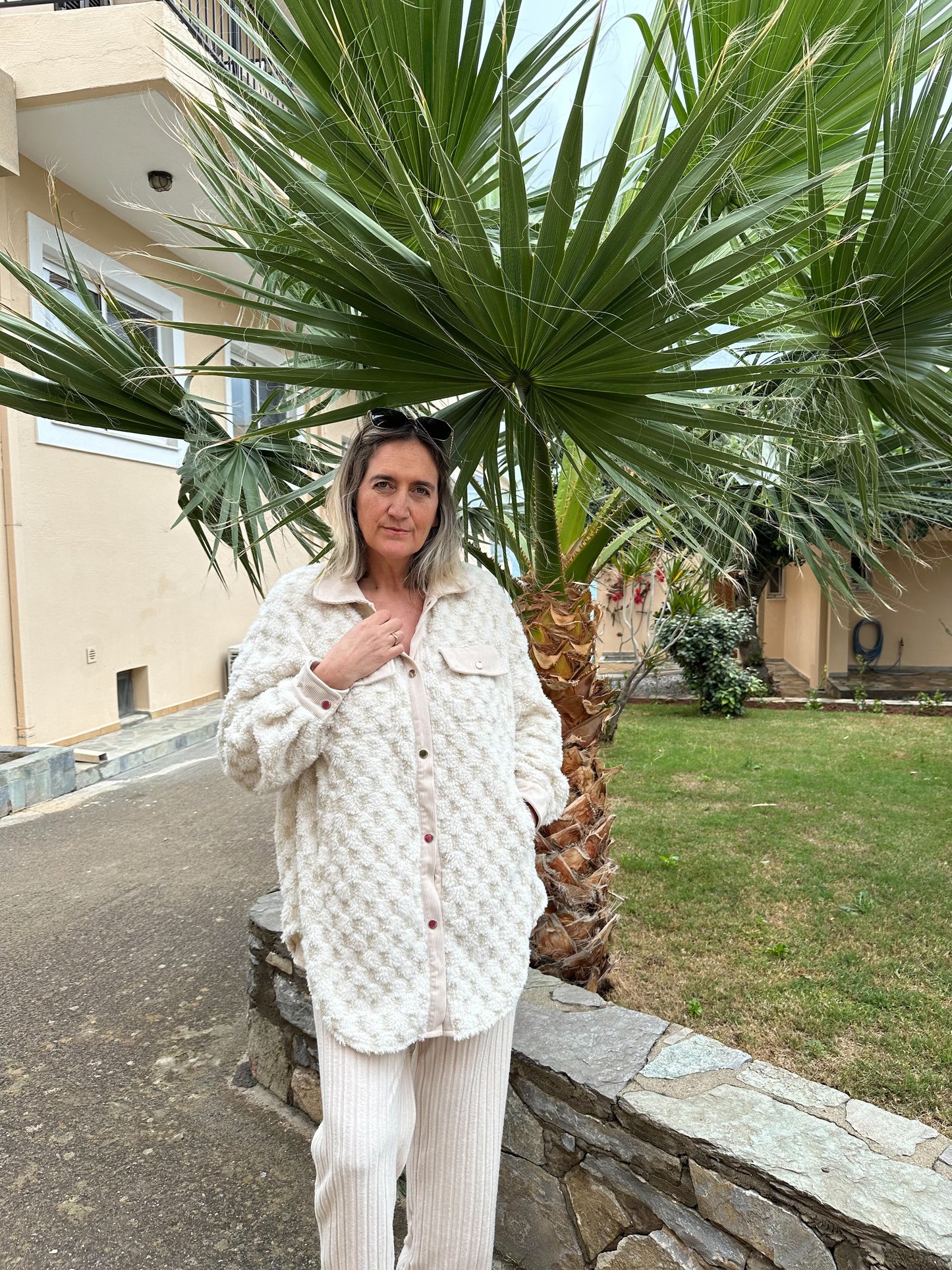 Double Take Button Up Fuzzy Checkered Shacket
