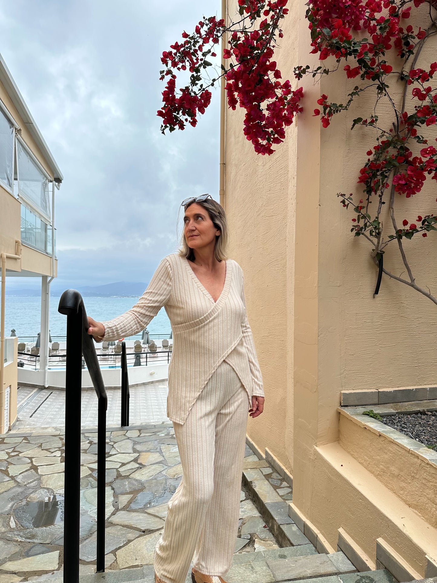 Surplice Long Sleeve Top and Pants Set
