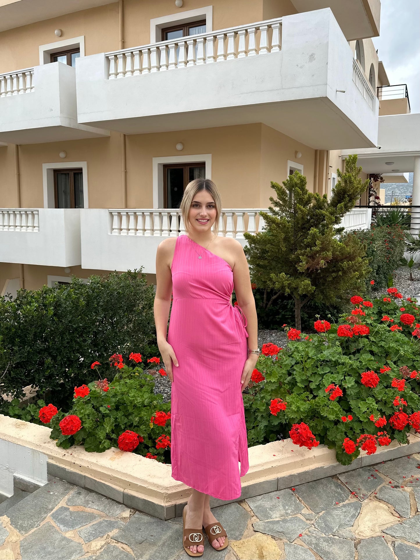 Side Slit Cutout Single Shoulder Dress