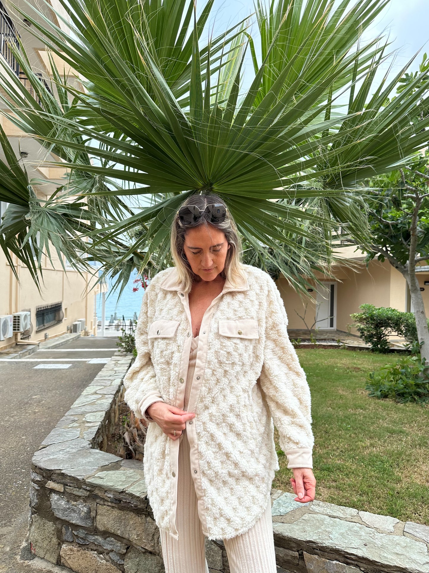 Double Take Button Up Fuzzy Checkered Shacket
